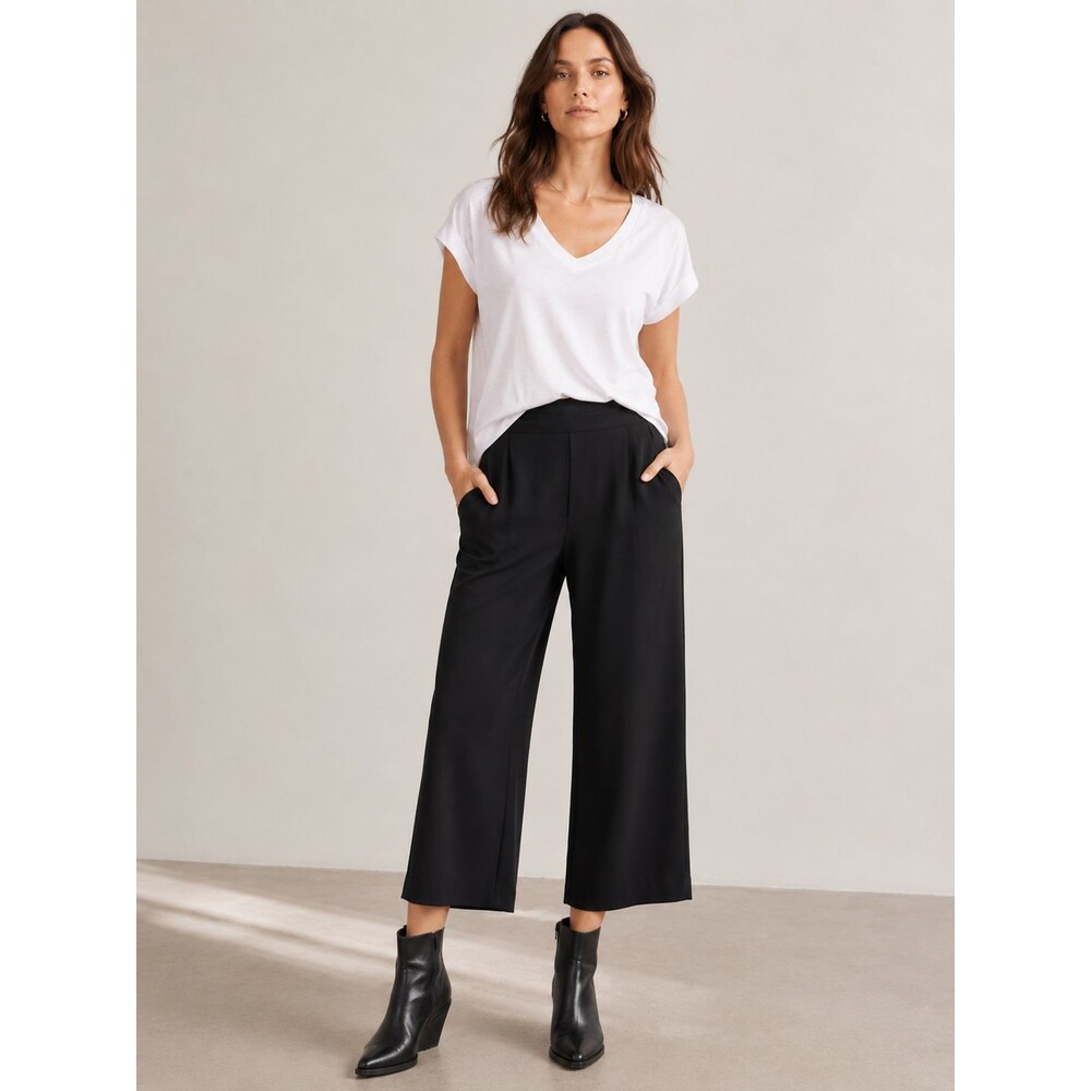 AYR The Mirage Pants Size 8 Black Silk Blend Cropped Wide Leg Missing Belt